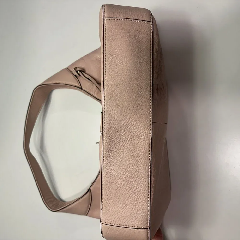 Blush Pink Genuine Leather Slouchy Hobo Shoulder Bag Gold Clasp Medium Large